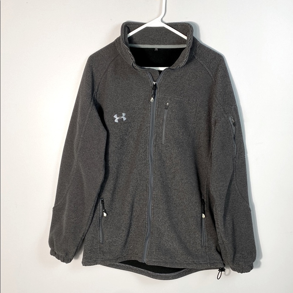 Under Armour Gray & Black Striped Full Zip Fleece Jacket size XL Gorpcore